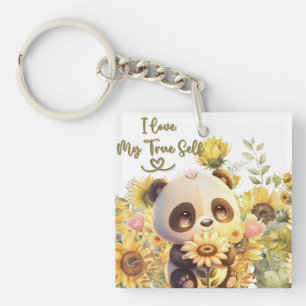 Baby Panda med solros akrylnyckelring
