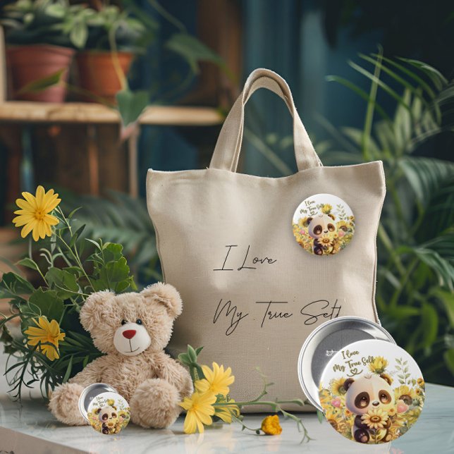 Baby Panda med solros rund knapp (Skapare uppladdad)