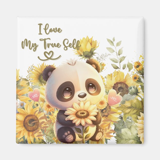 Baby Panda med solrosmagnet Magnet (Framsidan)