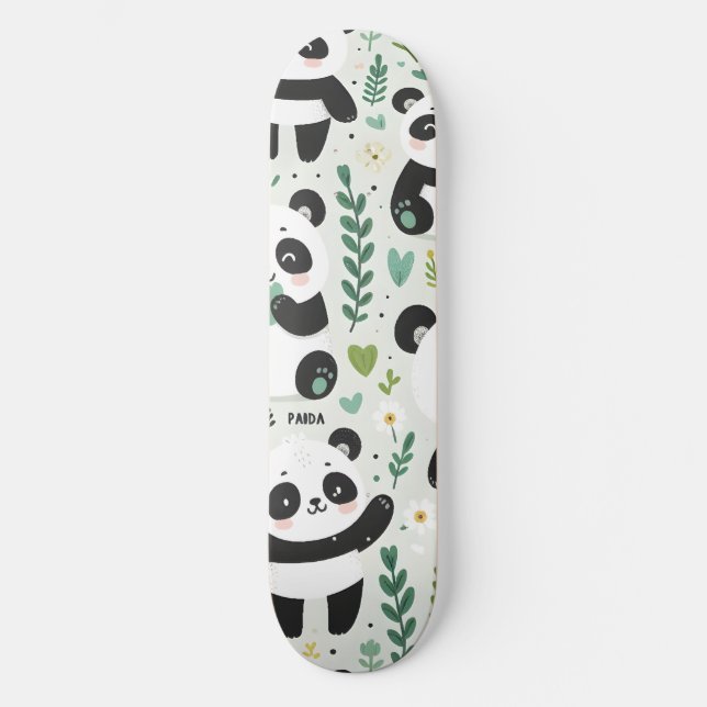 Baby Panda Mönster Mini Skateboard Bräda 18,5 Cm (Framsida)