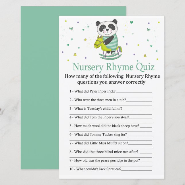 Baby Panda Nursery Rhyme Quiz babyduschspel (Fram/baksida)