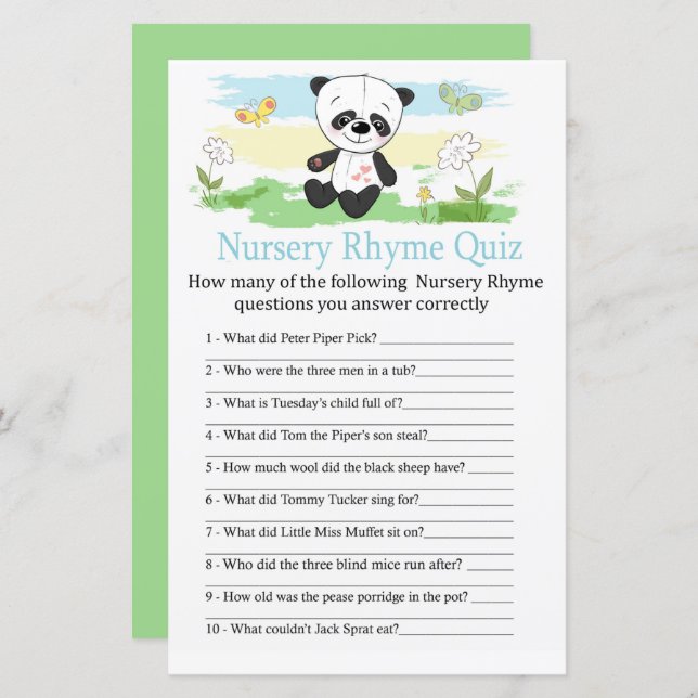 Baby panda Nursery Rhyme Quiz babyduschspel (Fram/baksida)