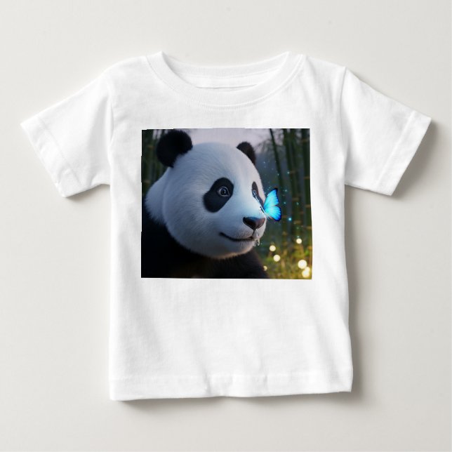 Baby Panda och lysande blå fjäril T Shirt (Framsida)