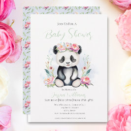 Baby Panda Peonies Djungel Baby Shower Inbjudningar