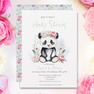 Baby Panda Peonies Djungel Baby Shower Inbjudningar