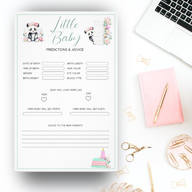 Baby Panda Peonies Jungle Baby Predictions Flygblad (Excite guests with our Baby Panda Peonies Jungle Baby shower predictions game flyer!
)
