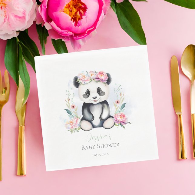 Baby Panda Peonies Jungle Baby Shower Pappersservett (Adorn your celebration with Baby Panda & Boho Peony Jungle Napkins!)