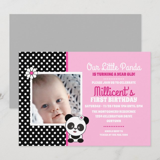 Baby Panda Photo Template Birthday-inbjudningar Inbjudningar (Fram/baksida)