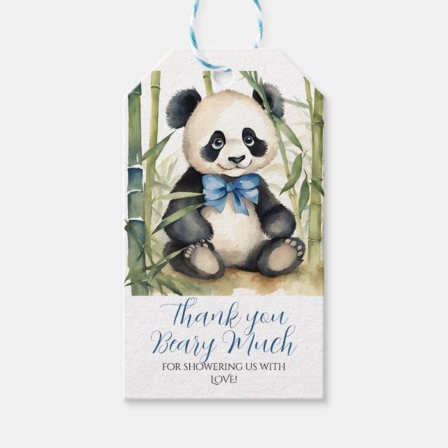 Baby Panda Pojke Baby Shower Tack så mycket Presentetikett (Framsidan)