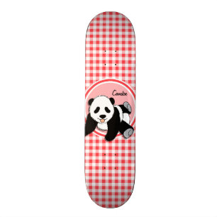 Baby Panda; Red and White Gingham Skateboard Bräda 19,5 Cm