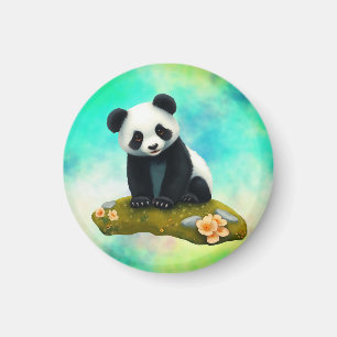 Baby Panda Smelling Flowers Magnet