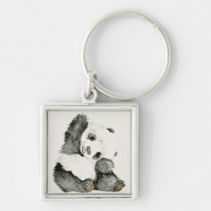 Baby Panda   Styrning och Hårig Fyrkantig Silverfärgad Nyckelring