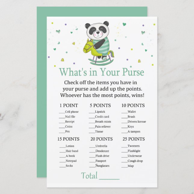 Baby Panda Vad finns i din handväska spel (Fram/baksida)