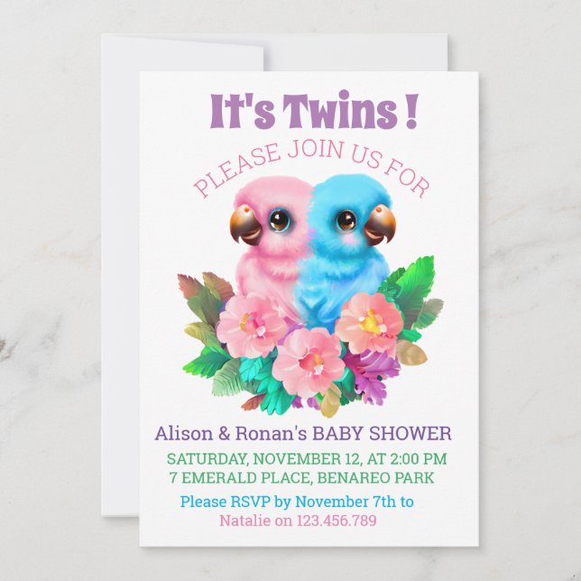 Baby Parrot-Twillingar Inbjudningar (Framsida)