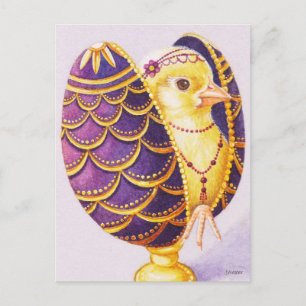 Baby Påsk Flapper Chick Lila  Egg Watercolor Vykort