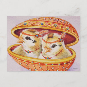 Baby Påsk Flapper Chick Orange  Egg Watercolor Vykort