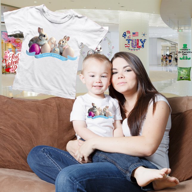 Baby Påsk T-Shirt Two Rabbits & Påskägg (Skapare uppladdad)