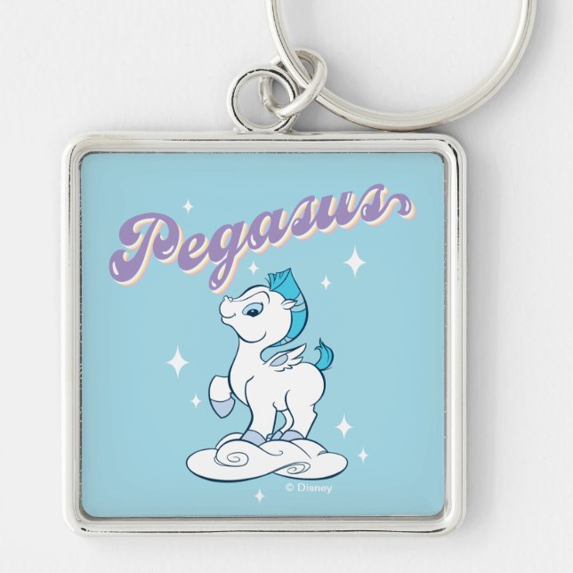 Baby Pegasus Keychain Fyrkantig Silverfärgad Nyckelring (Framsidan)