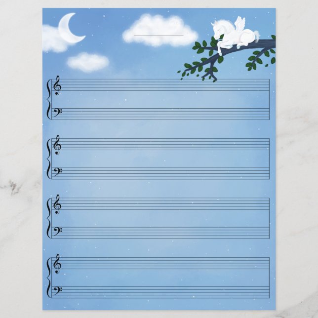 Baby Pegasus Piano Music Stationary Grand Staff (Framsida)