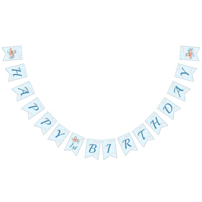 Baby Penguin Airplan Blue Personlig Birthday Vimplar (Alla)