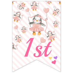 Baby Penguin Ballerina Rosa Personlig Födelsedag Vimplar