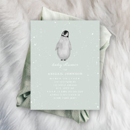 Baby Penguin Blue Boy Winter Baby Shower Inbjudningar