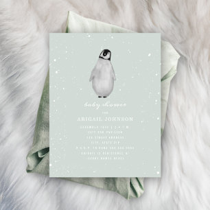Baby Penguin Blue Boy Winter Baby Shower Inbjudningar