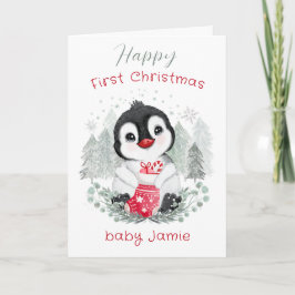 Baby Penguin Cute 1:a julkort Kort
