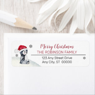 Baby Penguin   Familjen Santa Hat God jul Returadress Etikett