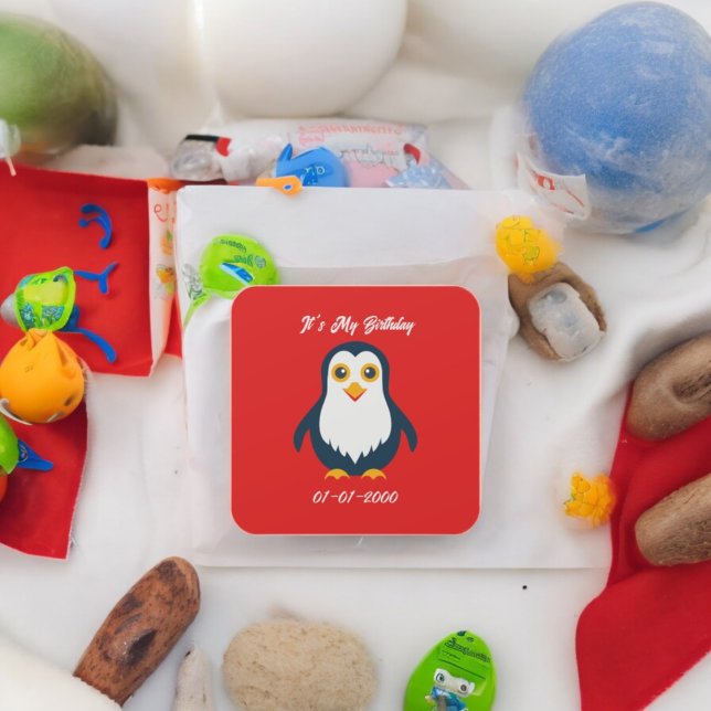 Baby Penguin Fyrkantigt Klistermärke (baby penguin party theme sticker,birthday party sticker,gift pack,envelope,return gift sticker)