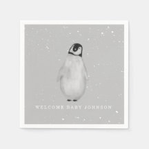 Baby Penguin Grått Winter Neutralt Baby Shower