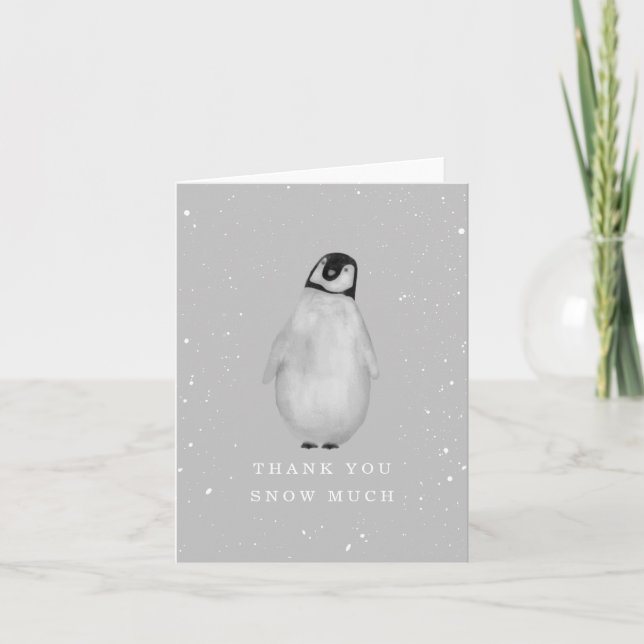 Baby Penguin Grått Winter Neutralt Baby Shower Tac Tack Kort (Framsida)