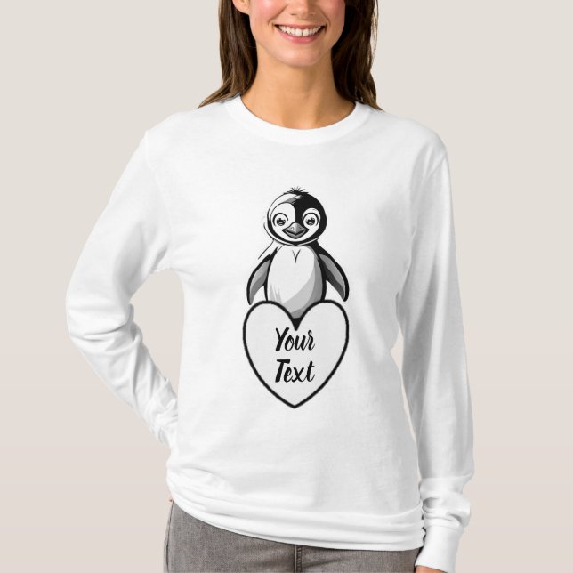 Baby Penguin Heart med ditt Anpassningsbar-meddela T Shirt (Framsida)