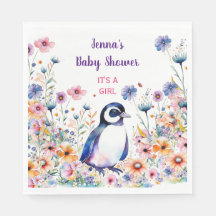 Baby Penguin i Blommor Det är en flicka | Babyskor