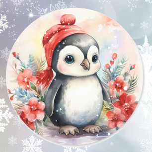 Baby Penguin i julklapp Runt Klistermärke