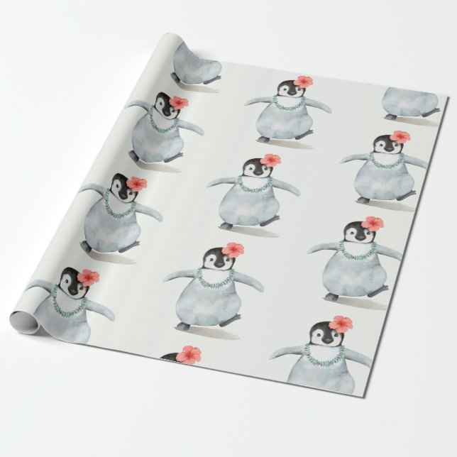 BABY PENGUIN MED EN LÄGRE PAPPER VINKEL PRESENTPAPPER (Utrullad)