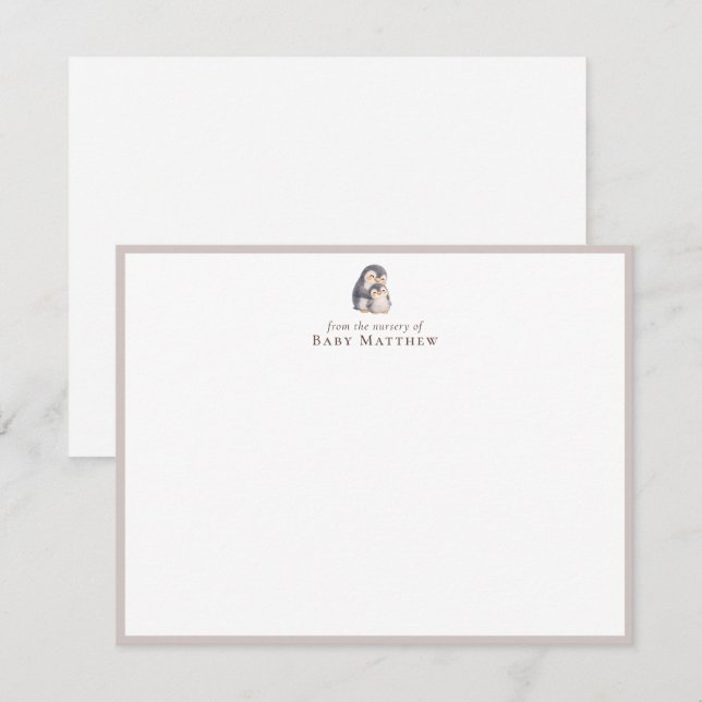 Baby Penguin Nursery Flat Note Card Anteckningskort (Fram/baksida)