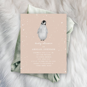 Baby Penguin Rosa Girl Girl Winter Baby Shower Inbjudningar