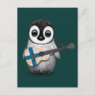 Baby Penguin som spelar den finska Flagga Guitar T Vykort