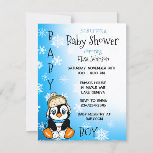 Baby Penguin Winter Baby Shower Vykort
