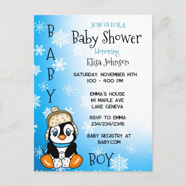 Baby Penguin Winter Baby Shower Vykort (Framsida)