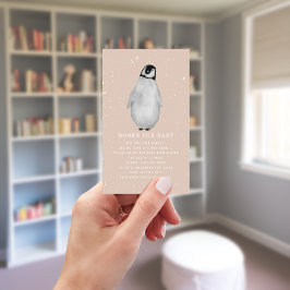 Baby Penguin Winter Rosa Baby Shower Bok Request Tilläggskort