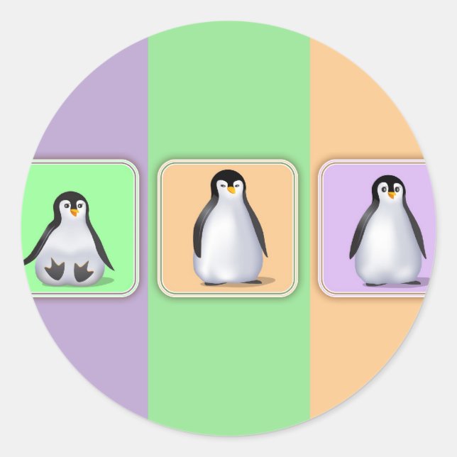Baby Penguins Runt Klistermärke (Framsida)