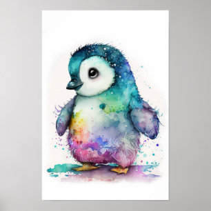 Baby Penguins vattenfärgsfärgsplacering - dekortry Poster