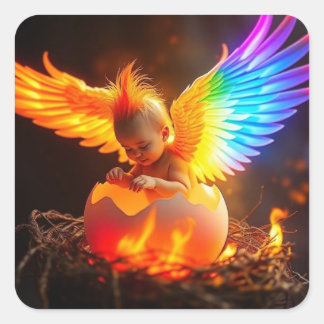 Baby Phoenix-klistermärken, 3,8 cm, ark med 20 Fyrkantigt Klistermärke
