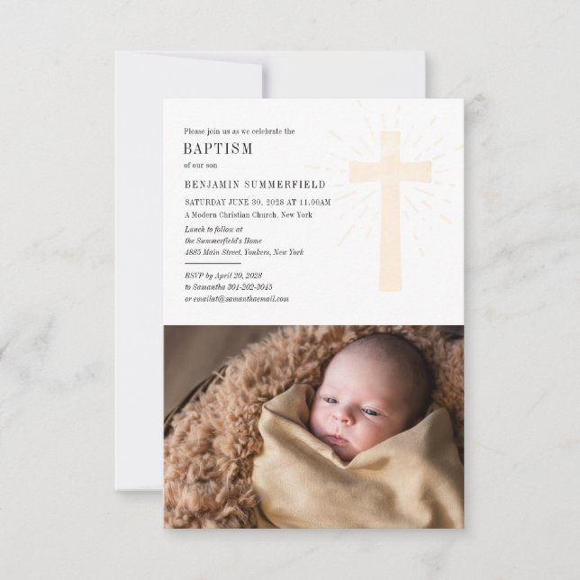 Baby Photo Baptism Elegant Religiösa Church, evene Inbjudningar (Framsida)