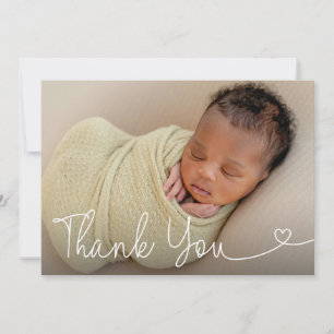 Baby Photo Birth Announcement Modern hjärtskript Tack Kort