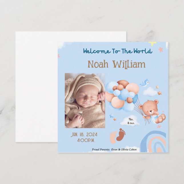 BABY PHOTO BIRTH ANNOUNCEMENT - NALLE SPARA DATUMET (Fram/baksida)