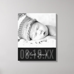 BABY PHOTO BIRTH DATE söt svartvit typ Canvastryck