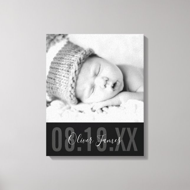 BABY PHOTO BIRTH DATE söt svartvit typ Canvastryck (Framsida)